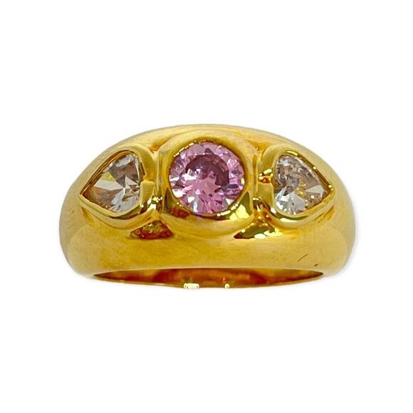 Vintage Ring Size 8 Pink & Heart Cubic Zirconia 14K Gold Plate Mid-Century 14K - Picture 10 of 11